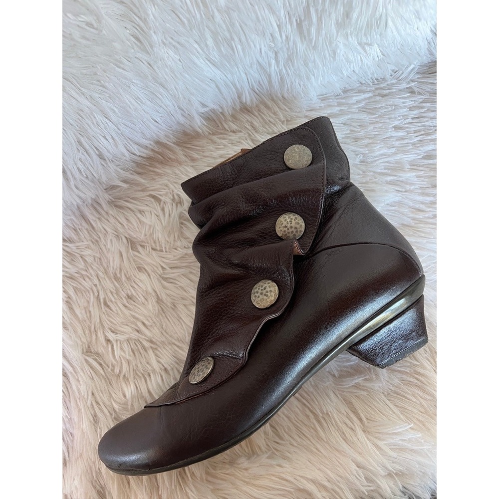 Eric Michael Soho Brown Leather Ankle Boots Slouch Button EU 39 Boho Lagenlook - Picture 2 of 16